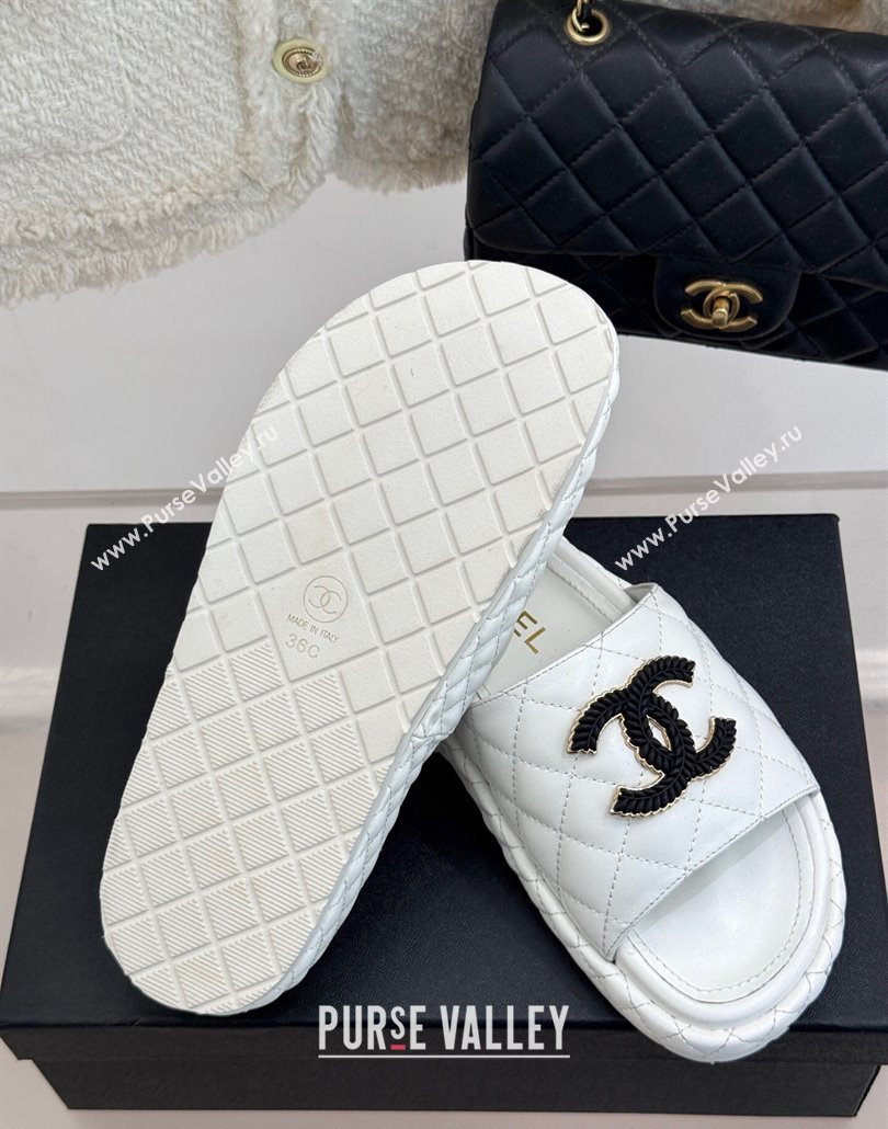 Chanel Quilted Lambskin Platform Slides Sandal White 2025 CH030310 (MD-250303097)