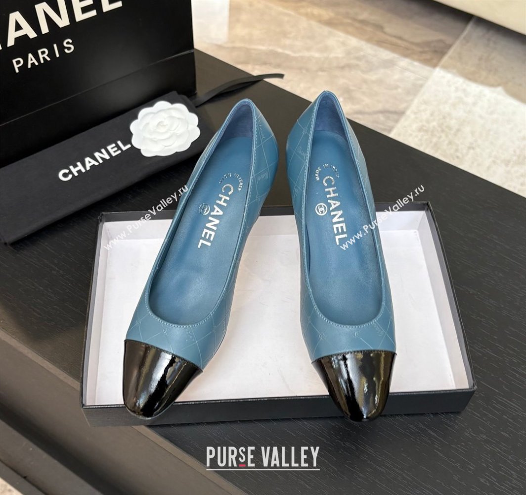 Chanel Printed Quilted Patent Calfskin Leather Pumps 6.5cm Denim Blue 2025 G45509 (MD-250228114)
