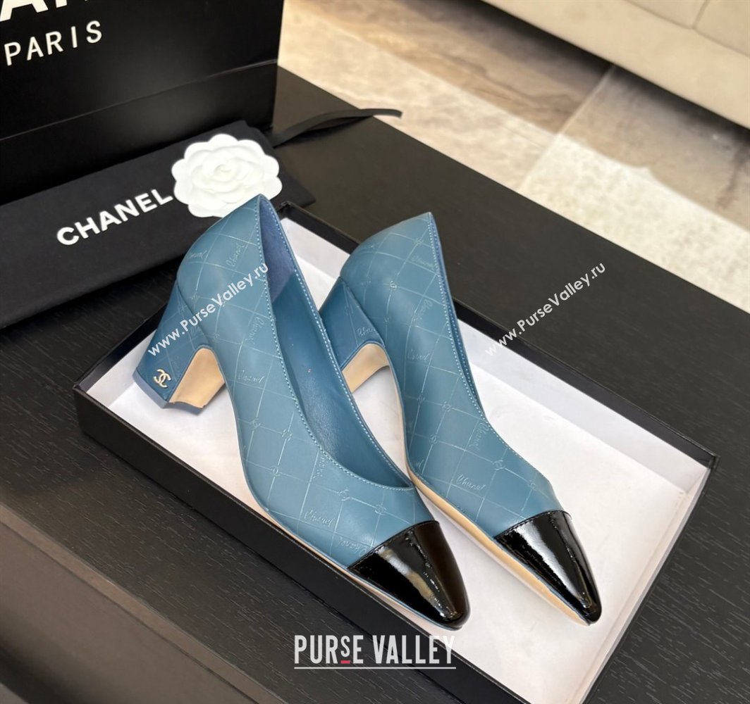 Chanel Printed Quilted Patent Calfskin Leather Pumps 6.5cm Denim Blue 2025 G45509 (MD-250228114)