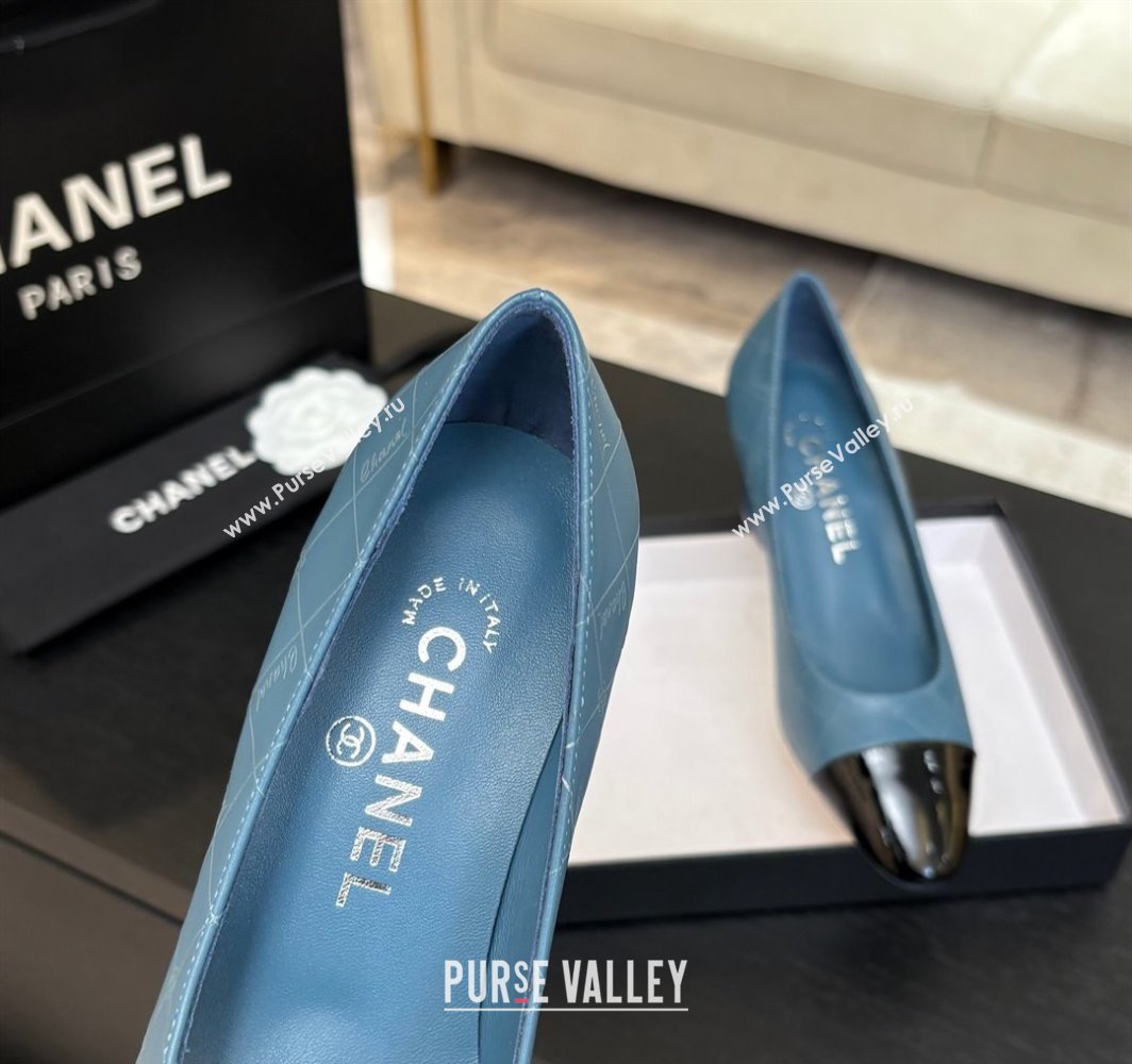 Chanel Printed Quilted Patent Calfskin Leather Pumps 6.5cm Denim Blue 2025 G45509 (MD-250228114)