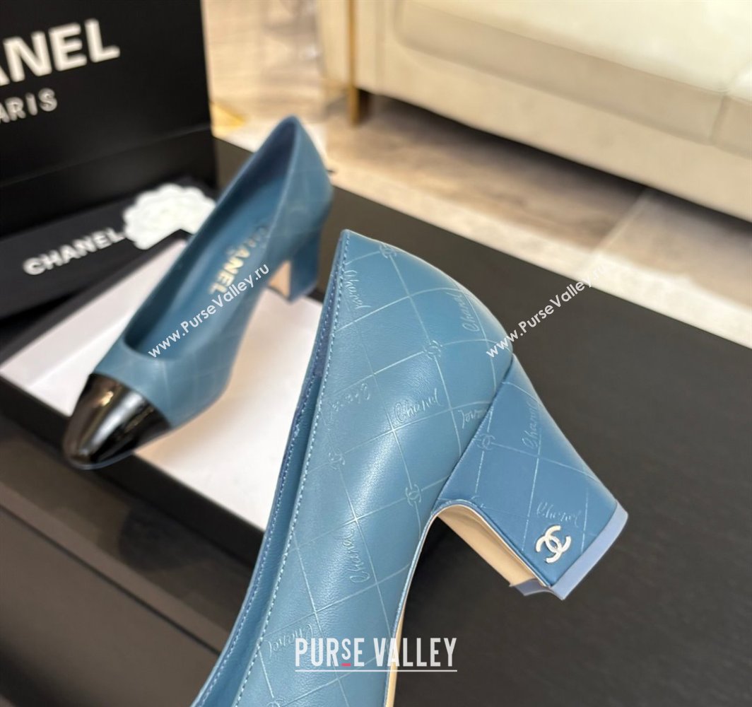 Chanel Printed Quilted Patent Calfskin Leather Pumps 6.5cm Denim Blue 2025 G45509 (MD-250228114)