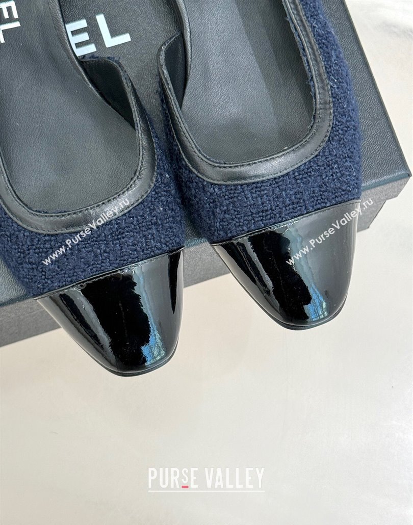 Chanel Tweed Patent Calfskin Slingback Flats G46000 Dark Blue 2025 (MD-250303102)