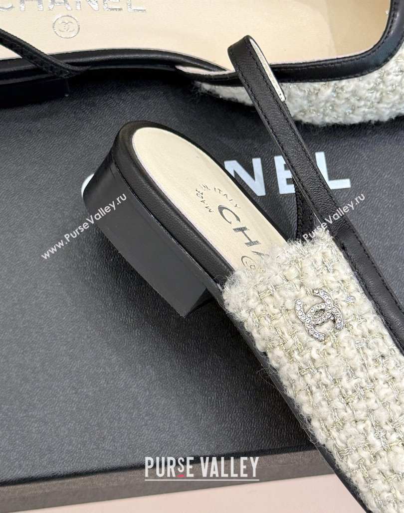 Chanel Tweed Patent Calfskin Slingback Flats G46000 White 2025 (MD-250303103)