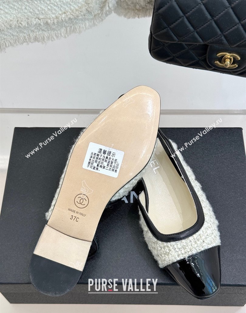 Chanel Tweed Patent Calfskin Slingback Flats G46000 White 2025 (MD-250303103)