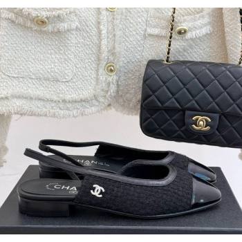 Chanel Tweed Patent Calfskin Slingback Flats G46000 Black 2025 (MD-250303104)