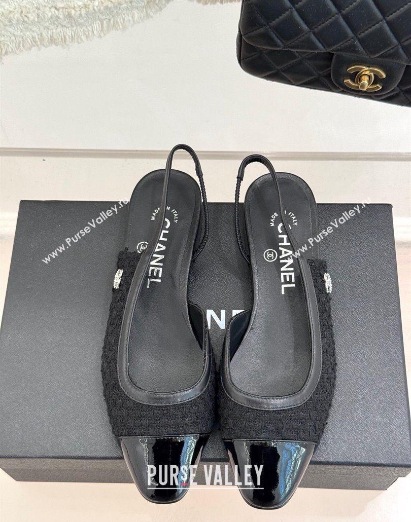 Chanel Tweed Patent Calfskin Slingback Flats G46000 Black 2025 (MD-250303104)