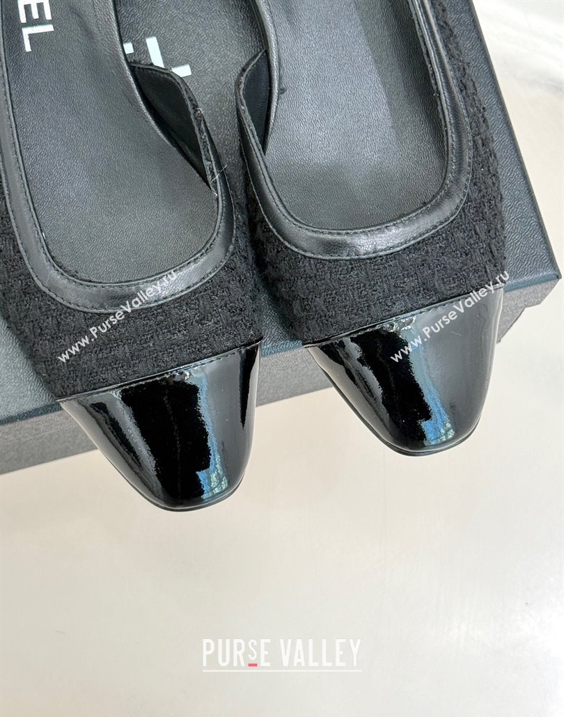 Chanel Tweed Patent Calfskin Slingback Flats G46000 Black 2025 (MD-250303104)