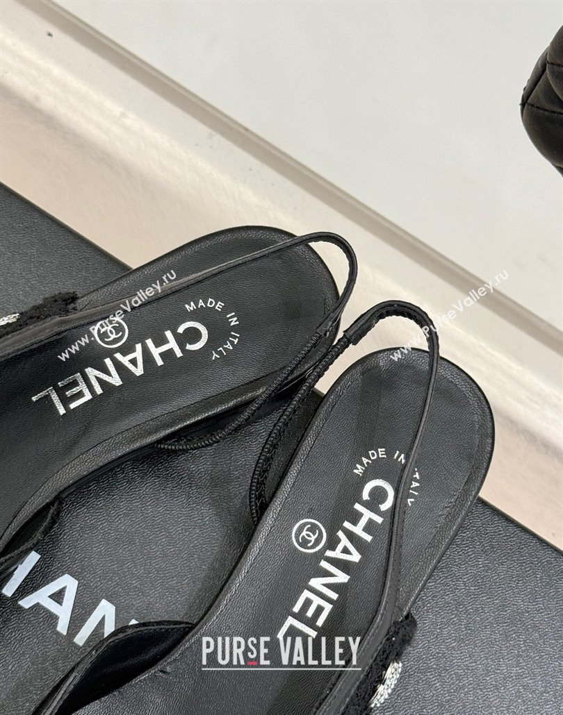 Chanel Tweed Patent Calfskin Slingback Flats G46000 Black 2025 (MD-250303104)