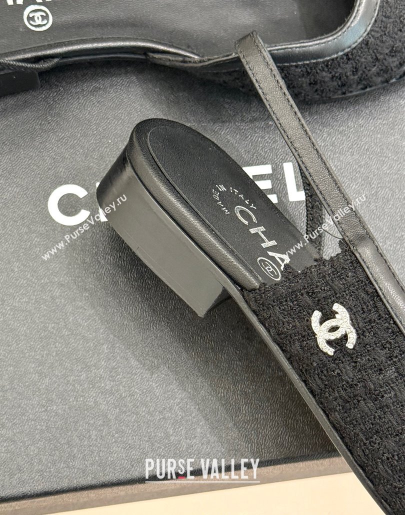 Chanel Tweed Patent Calfskin Slingback Flats G46000 Black 2025 (MD-250303104)
