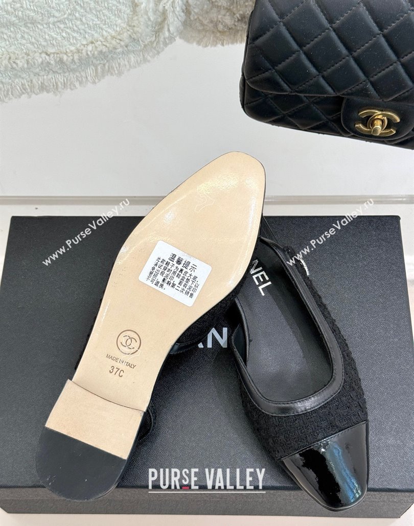 Chanel Tweed Patent Calfskin Slingback Flats G46000 Black 2025 (MD-250303104)