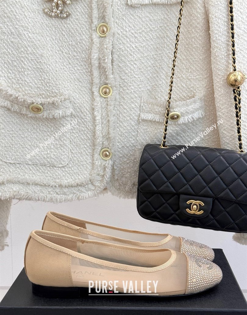 Chanel Mesh Strass Ballet Flats Beige 2025 CH030313 (MD-250303109)