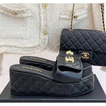 Chanel Quilted Lambskin Wedge Slides Sandal with Foldover Black 2025 CH030314 (MD-250303111)