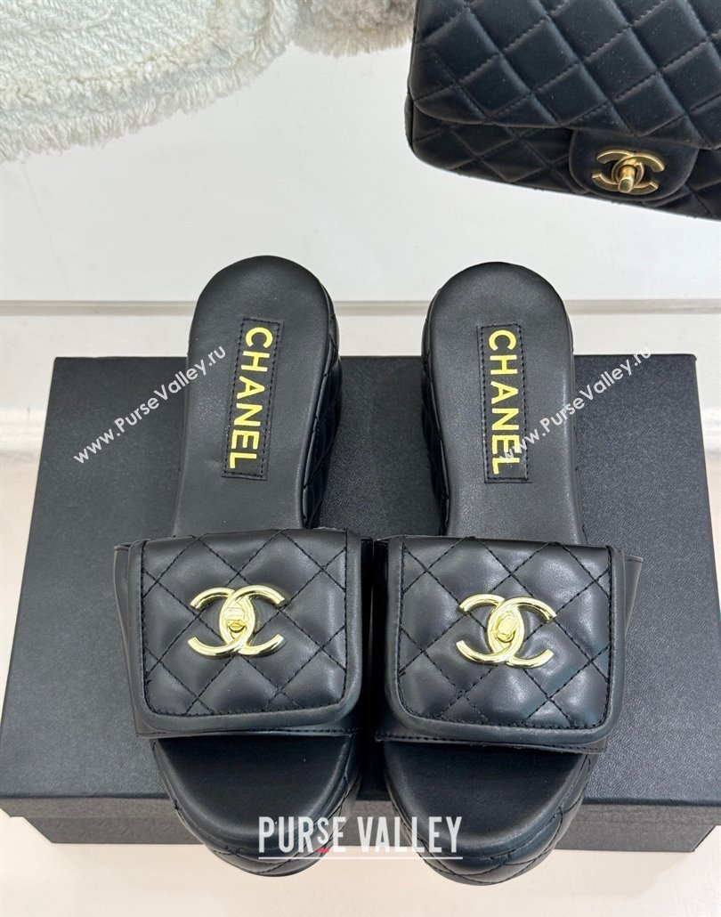 Chanel Quilted Lambskin Wedge Slides Sandal with Foldover Black 2025 CH030314 (MD-250303111)