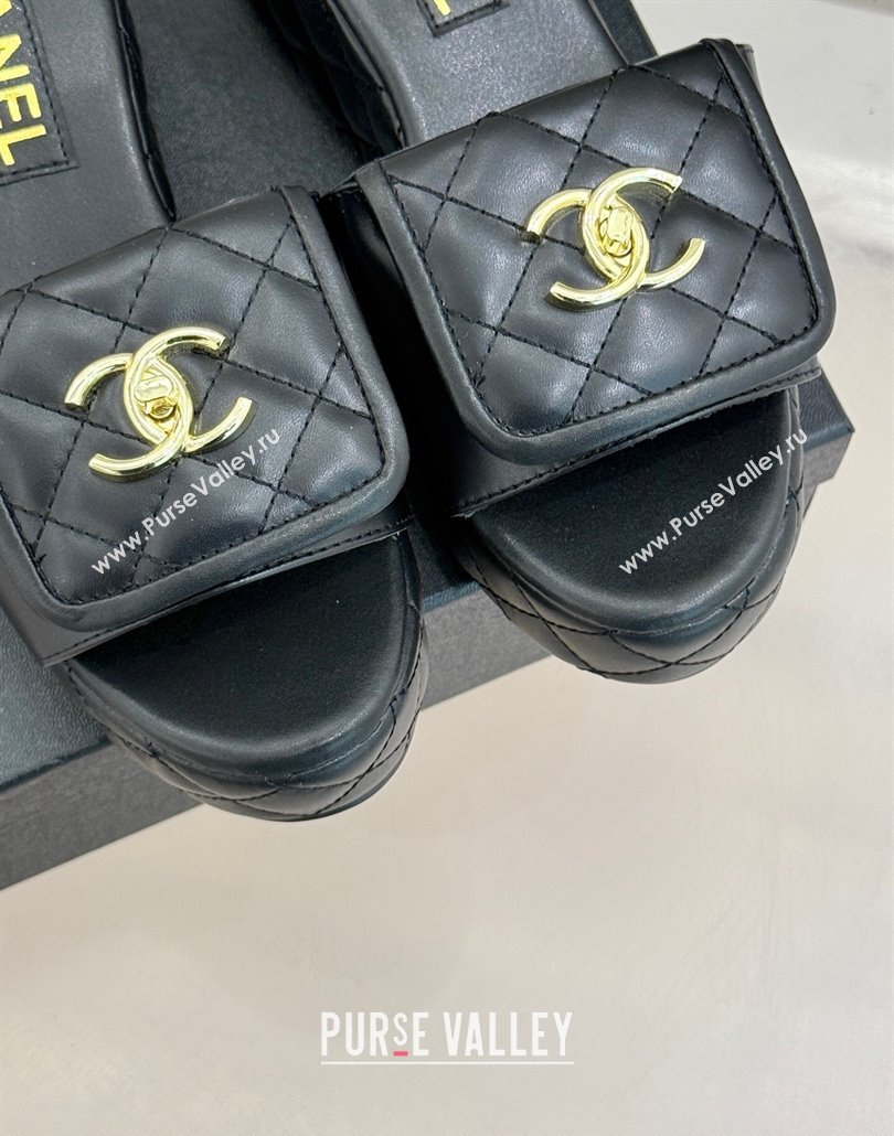 Chanel Quilted Lambskin Wedge Slides Sandal with Foldover Black 2025 CH030314 (MD-250303111)