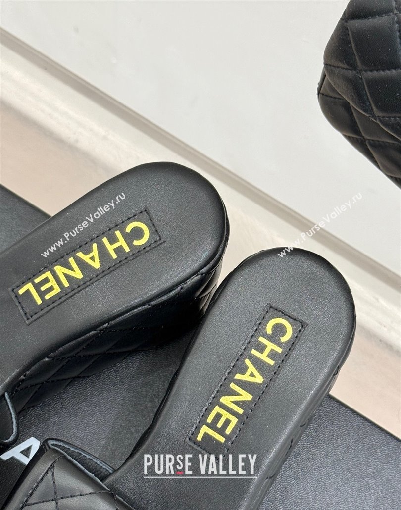 Chanel Quilted Lambskin Wedge Slides Sandal with Foldover Black 2025 CH030314 (MD-250303111)