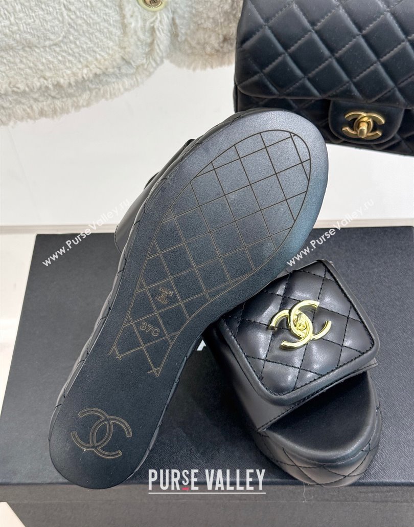 Chanel Quilted Lambskin Wedge Slides Sandal with Foldover Black 2025 CH030314 (MD-250303111)