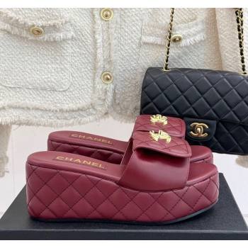 Chanel Quilted Lambskin Wedge Slides Sandal with Foldover Dark Burgundy 2025 CH030314 (MD-250303113)