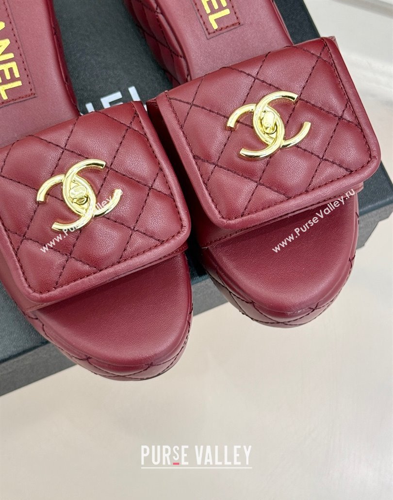 Chanel Quilted Lambskin Wedge Slides Sandal with Foldover Dark Burgundy 2025 CH030314 (MD-250303113)