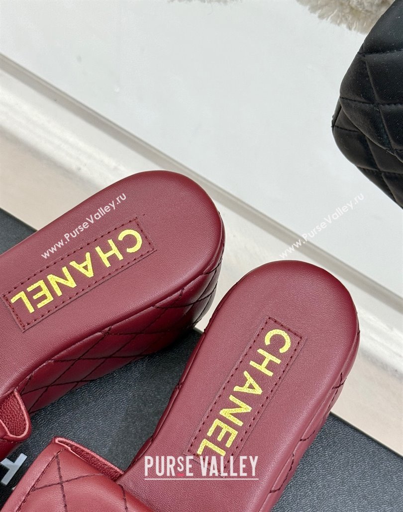 Chanel Quilted Lambskin Wedge Slides Sandal with Foldover Dark Burgundy 2025 CH030314 (MD-250303113)