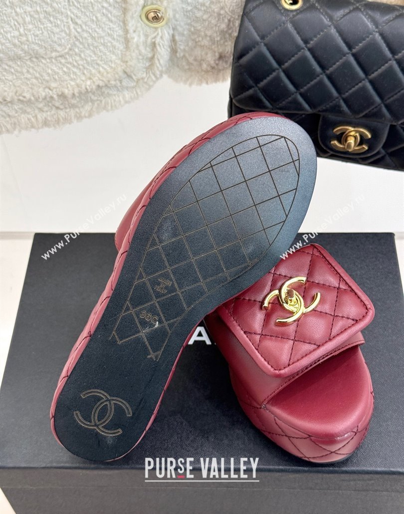 Chanel Quilted Lambskin Wedge Slides Sandal with Foldover Dark Burgundy 2025 CH030314 (MD-250303113)