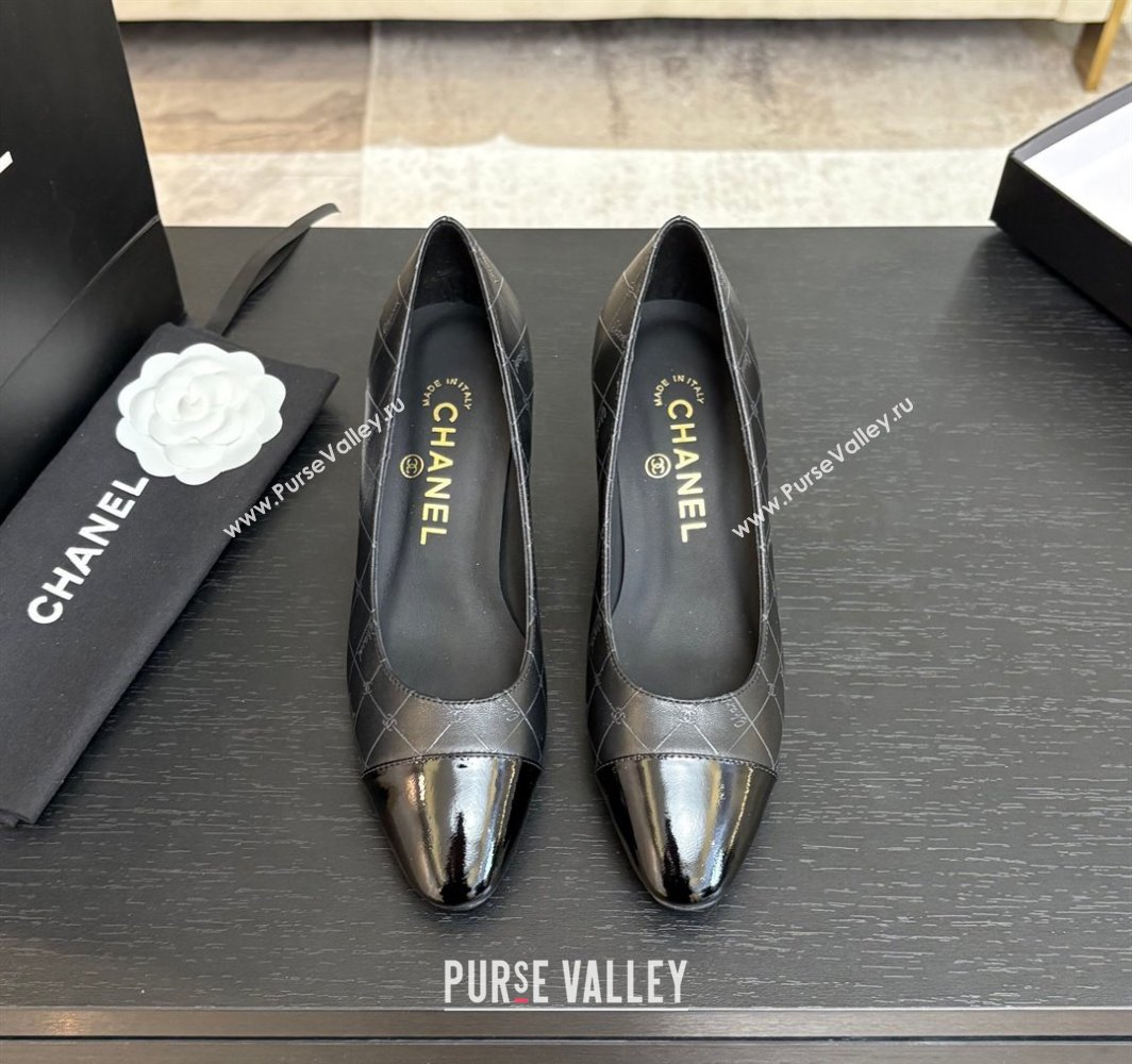 Chanel Printed Quilted Patent Calfskin Leather Pumps 6.5cm Black 2025 G45509 (MD-250228116)
