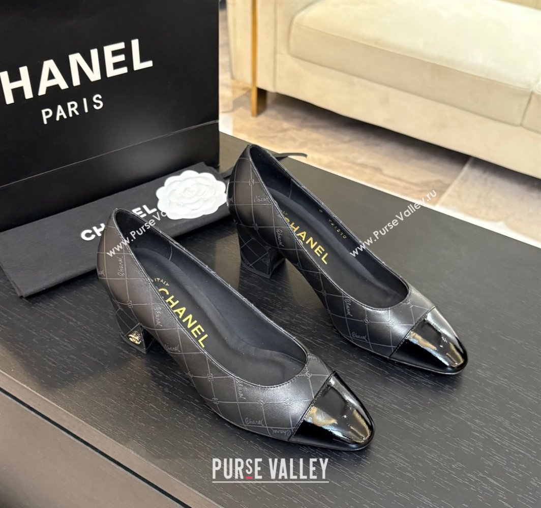 Chanel Printed Quilted Patent Calfskin Leather Pumps 6.5cm Black 2025 G45509 (MD-250228116)