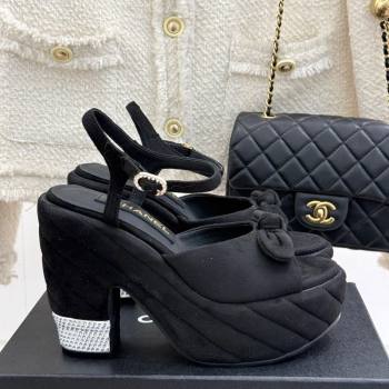 Chanel Suede Strass Platform Sandals with Bow Black 2025 CH030315 (MD-250303116)