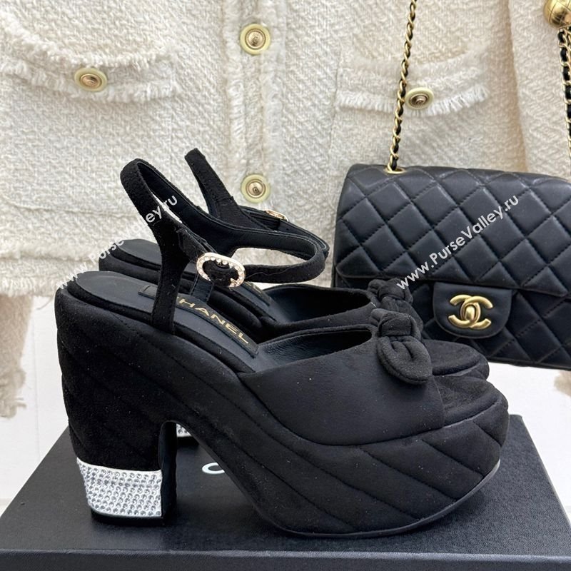 Chanel Suede Strass Platform Sandals with Bow Black 2025 CH030315 (MD-250303116)