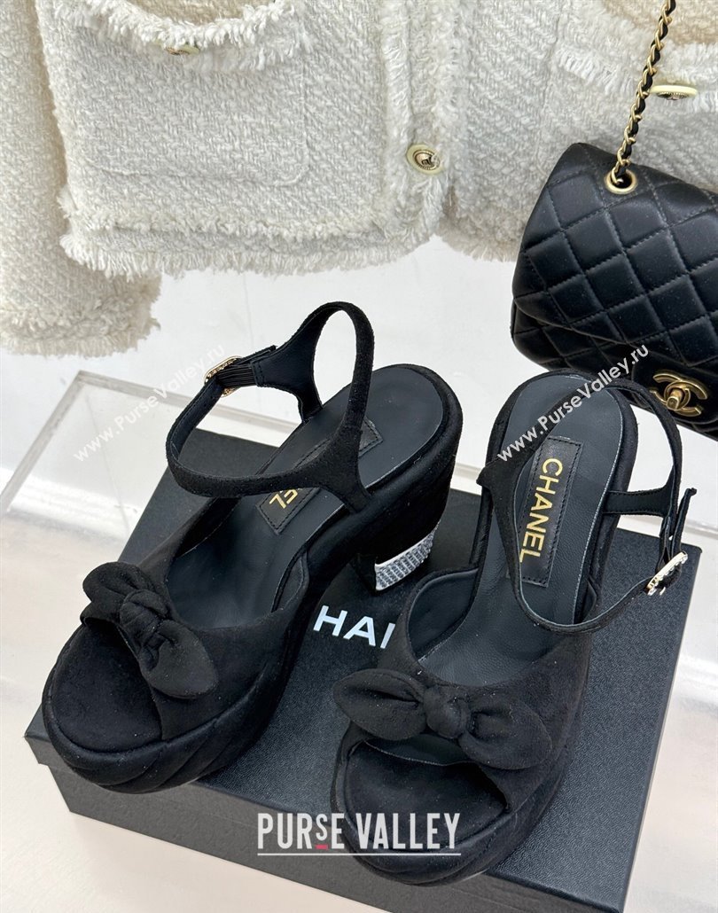 Chanel Suede Strass Platform Sandals with Bow Black 2025 CH030315 (MD-250303116)