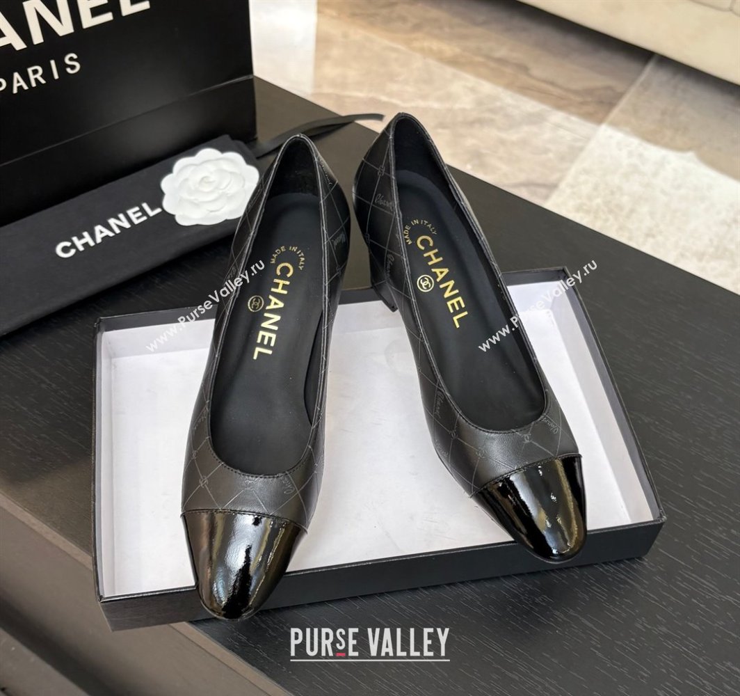 Chanel Printed Quilted Patent Calfskin Leather Pumps 6.5cm Black 2025 G45509 (MD-250228116)
