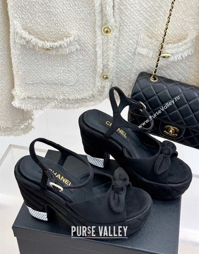 Chanel Suede Strass Platform Sandals with Bow Black 2025 CH030315 (MD-250303116)