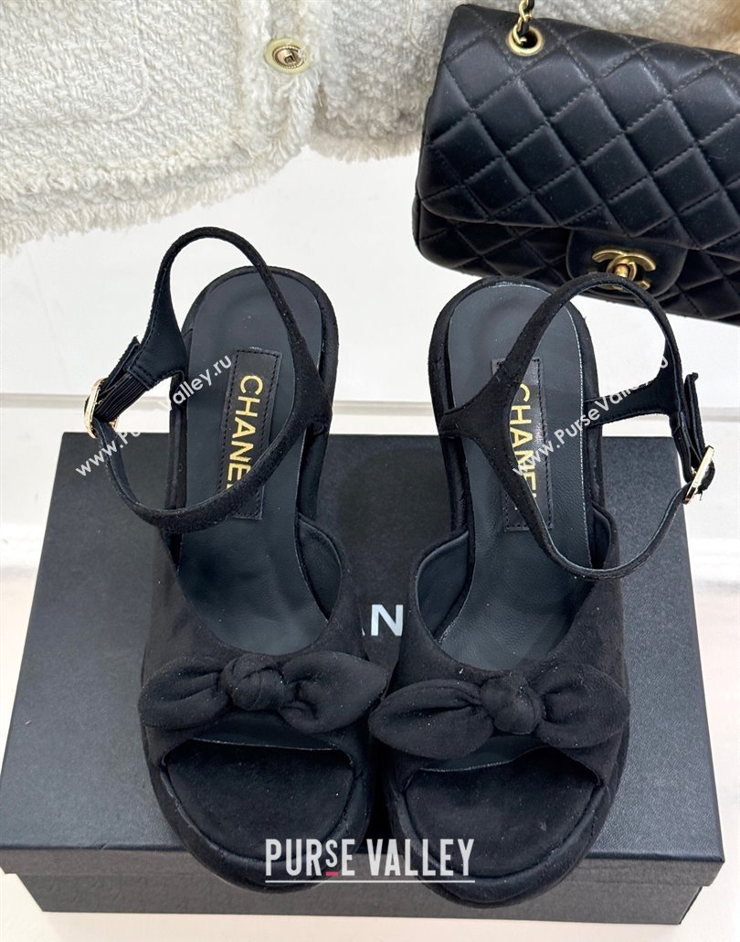 Chanel Suede Strass Platform Sandals with Bow Black 2025 CH030315 (MD-250303116)