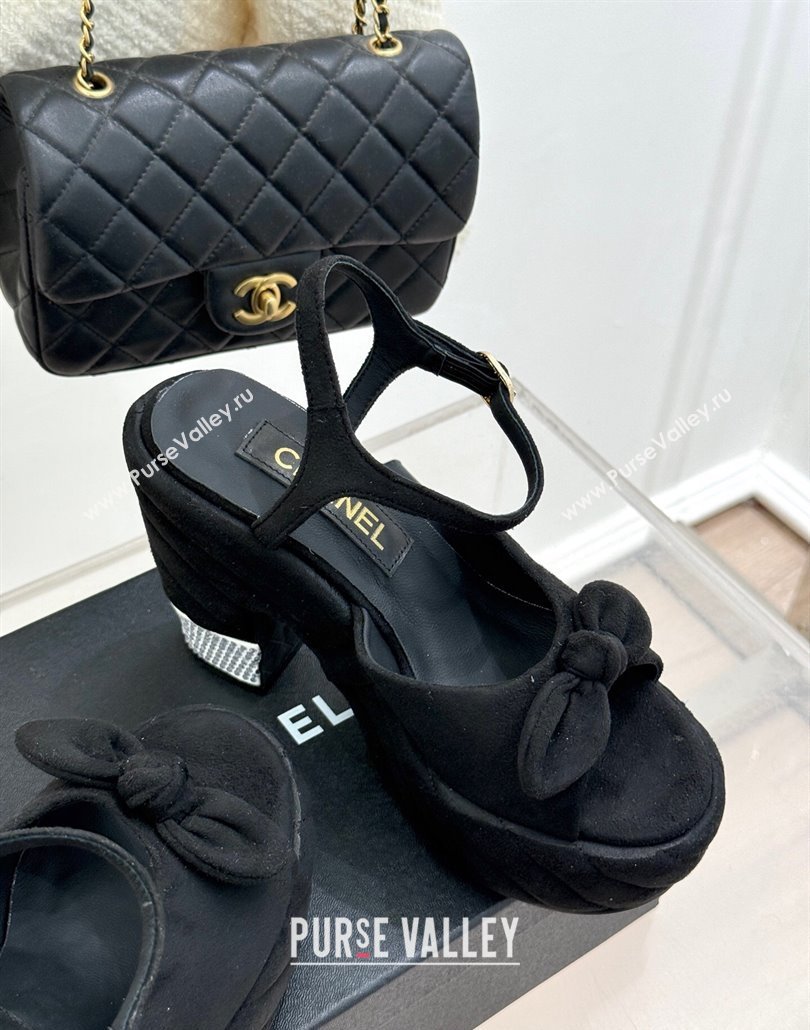 Chanel Suede Strass Platform Sandals with Bow Black 2025 CH030315 (MD-250303116)
