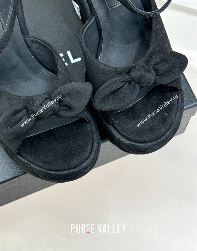 Chanel Suede Strass Platform Sandals with Bow Black 2025 CH030315 (MD-250303116)