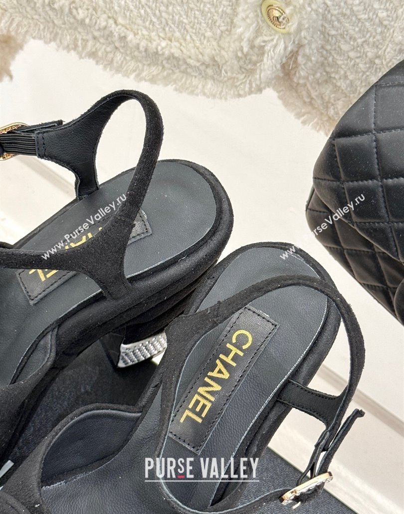 Chanel Suede Strass Platform Sandals with Bow Black 2025 CH030315 (MD-250303116)