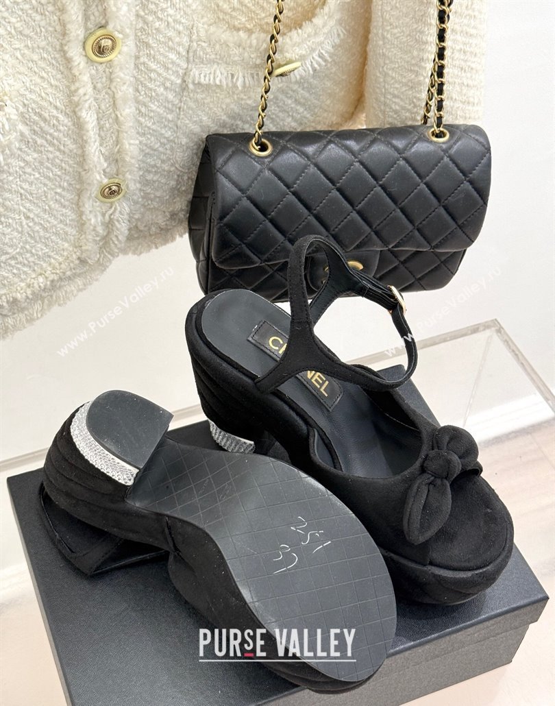 Chanel Suede Strass Platform Sandals with Bow Black 2025 CH030315 (MD-250303116)