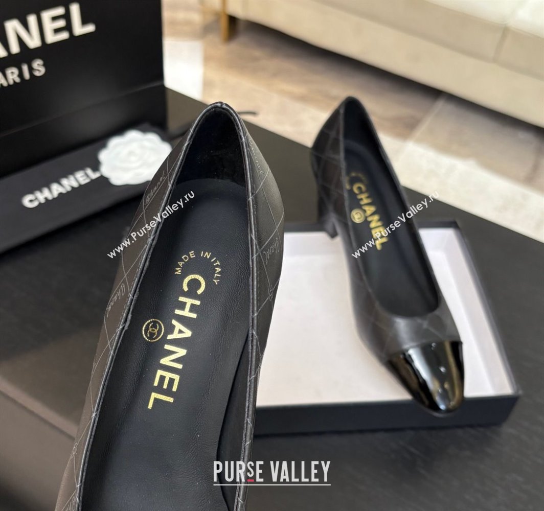 Chanel Printed Quilted Patent Calfskin Leather Pumps 6.5cm Black 2025 G45509 (MD-250228116)