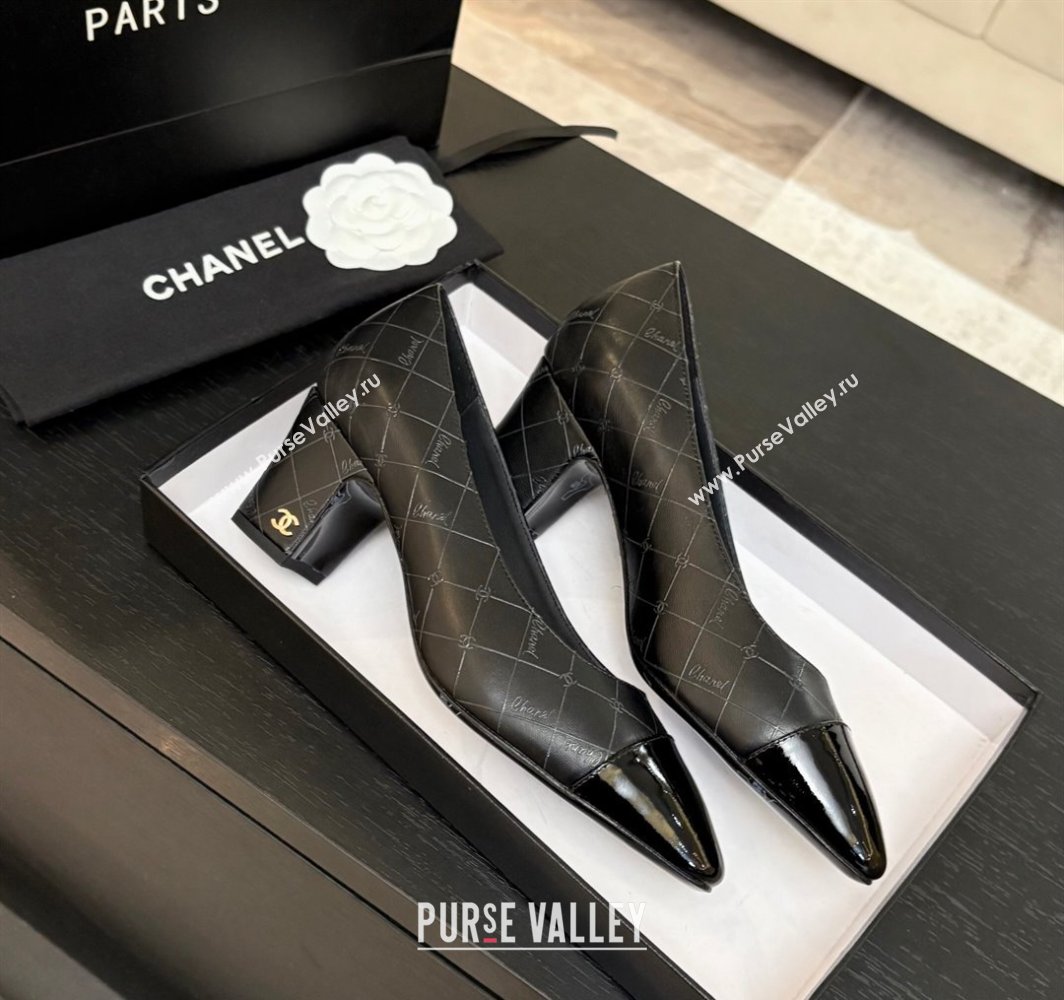 Chanel Printed Quilted Patent Calfskin Leather Pumps 6.5cm Black 2025 G45509 (MD-250228116)