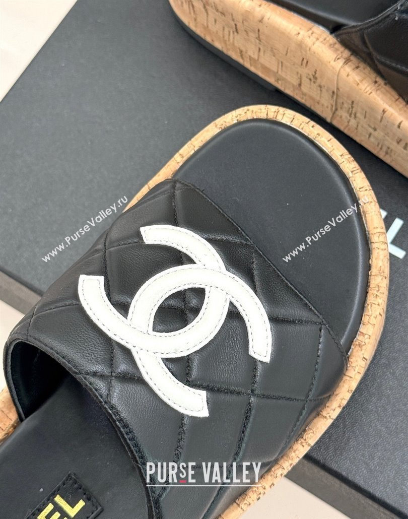 Chanel Quilted Lambskin Wood-Like Platform Slides Sandal Black 2025 CH030316 (MD-250303119)