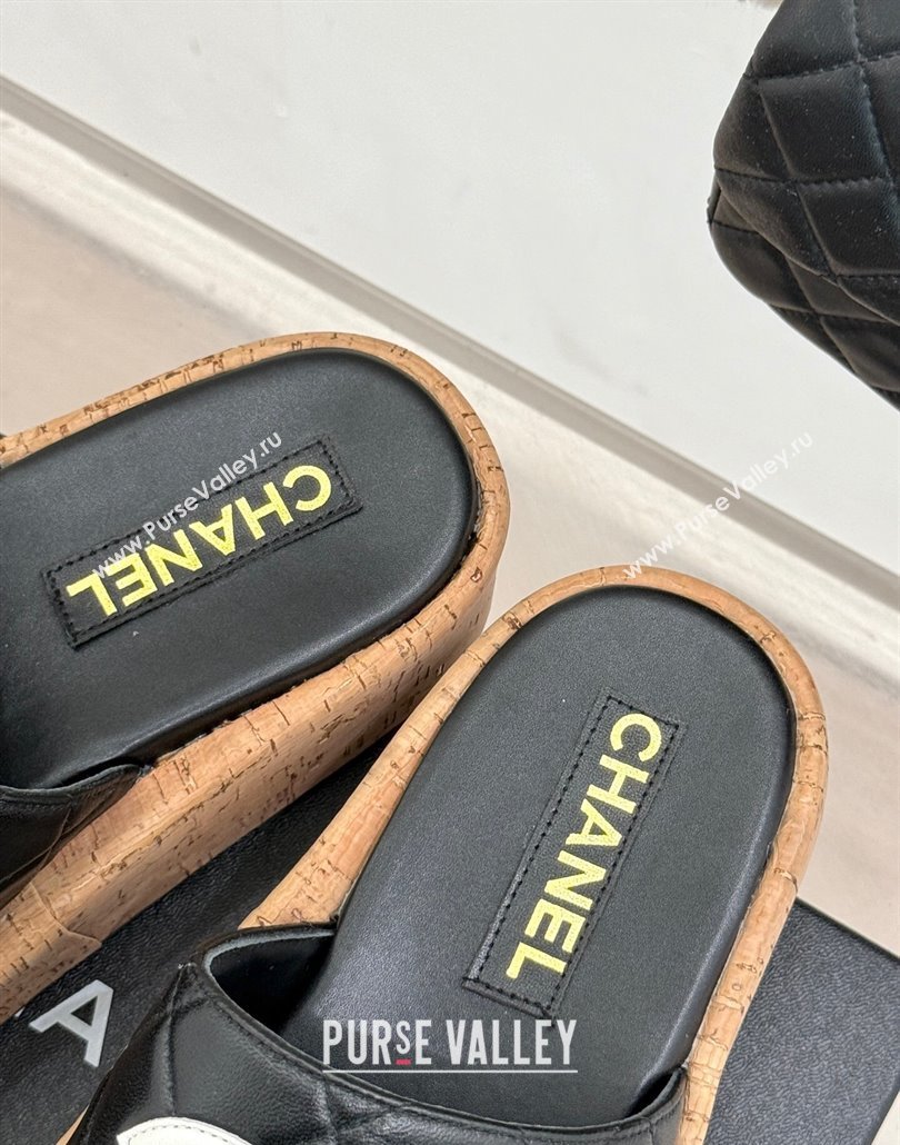 Chanel Quilted Lambskin Wood-Like Platform Slides Sandal Black 2025 CH030316 (MD-250303119)