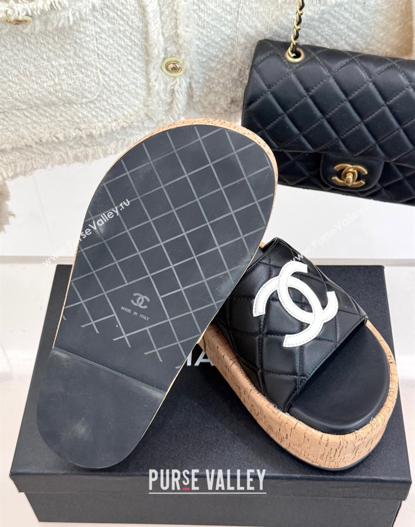 Chanel Quilted Lambskin Wood-Like Platform Slides Sandal Black 2025 CH030316 (MD-250303119)