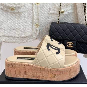 Chanel Quilted Lambskin Wood-Like Platform Slides Sandal Beige Yellow 2025 CH030316 (MD-250303120)