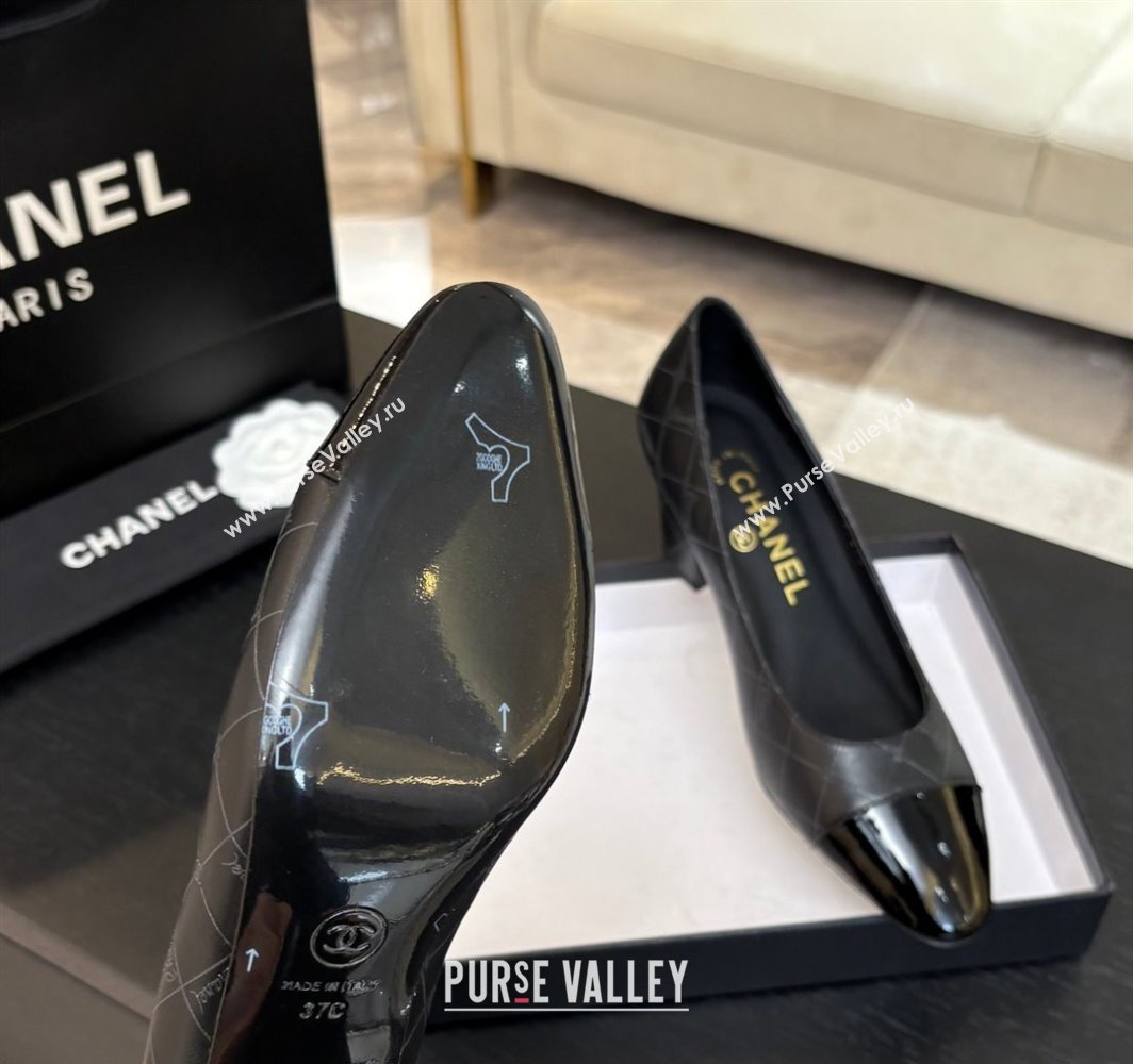 Chanel Printed Quilted Patent Calfskin Leather Pumps 6.5cm Black 2025 G45509 (MD-250228116)