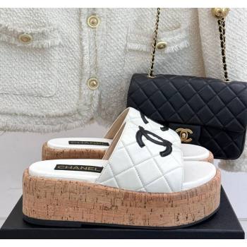 Chanel Quilted Lambskin Wood-Like Platform Slides Sandal White 2025 CH030316 (MD-250303121)