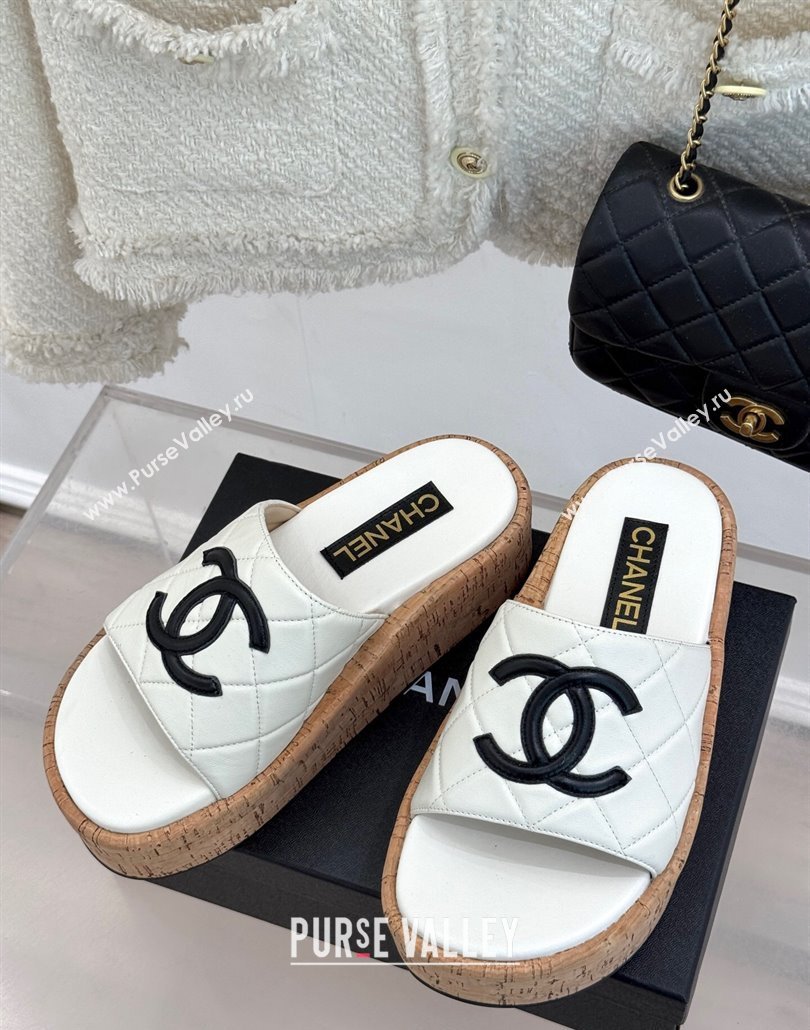 Chanel Quilted Lambskin Wood-Like Platform Slides Sandal White 2025 CH030316 (MD-250303121)