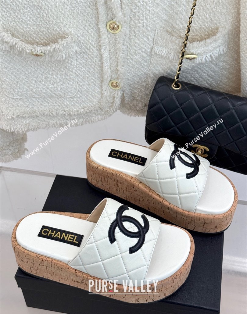 Chanel Quilted Lambskin Wood-Like Platform Slides Sandal White 2025 CH030316 (MD-250303121)