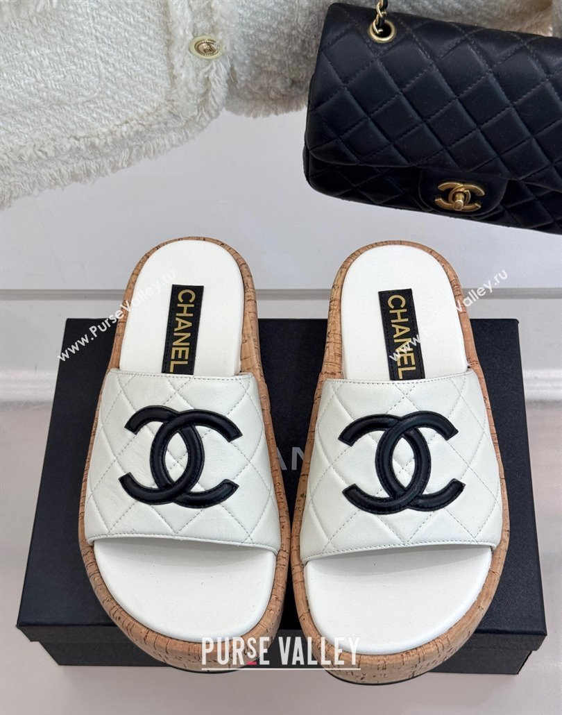 Chanel Quilted Lambskin Wood-Like Platform Slides Sandal White 2025 CH030316 (MD-250303121)