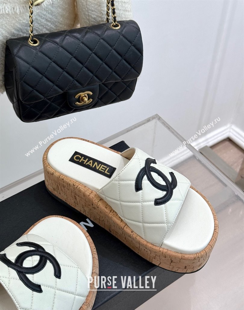 Chanel Quilted Lambskin Wood-Like Platform Slides Sandal White 2025 CH030316 (MD-250303121)