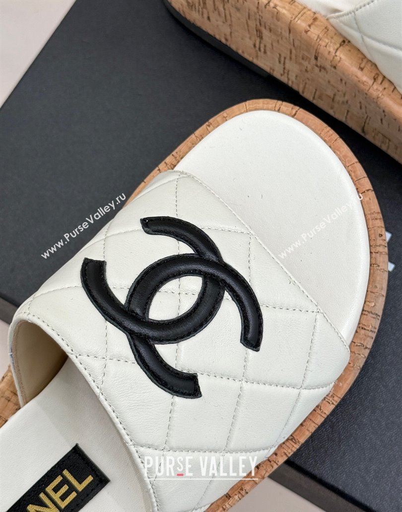 Chanel Quilted Lambskin Wood-Like Platform Slides Sandal White 2025 CH030316 (MD-250303121)