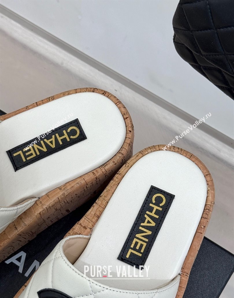 Chanel Quilted Lambskin Wood-Like Platform Slides Sandal White 2025 CH030316 (MD-250303121)